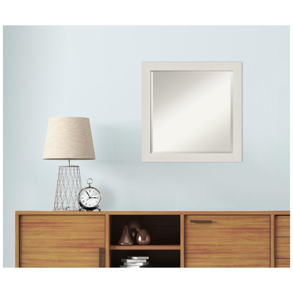 23" x 23" Rustic Plank White Framed Bathroom Vanity Wall Mirror - Amanti Art: Square Polystyrene Frame, Wall Mount