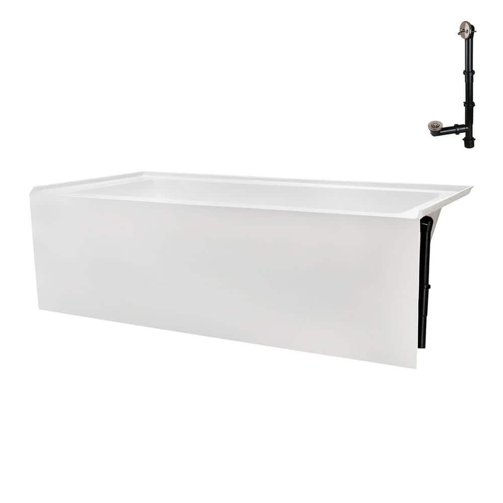 Streamline Bath Streamline 66 in. x 32 in. Acrylic Right-Hand Drain Alcove Bathtub in Glossy White With External Drain NAL-5620-BNK