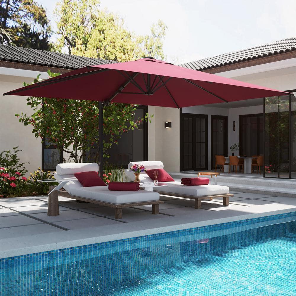 Mondawe 10x13 FT Cantilever Umbrella Large Offset Umbrella with 360°Rotation and LED Light Panel Cantilever Patio Umbrella for Backyard, Pool & Garden, Red