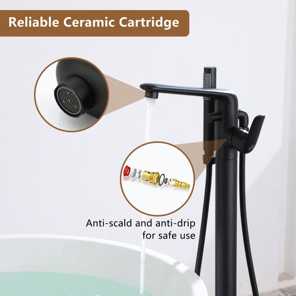 mondawe Single Handle Floor Mounted Freestanding Tub Filler with Diverter MDLT0054-BN