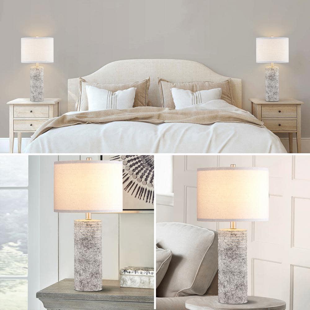 Kyrid 23.75”Glazed Ceramic Table Lamp Set of 2 for Living Room Light Grey Finish (Bulbs Included)