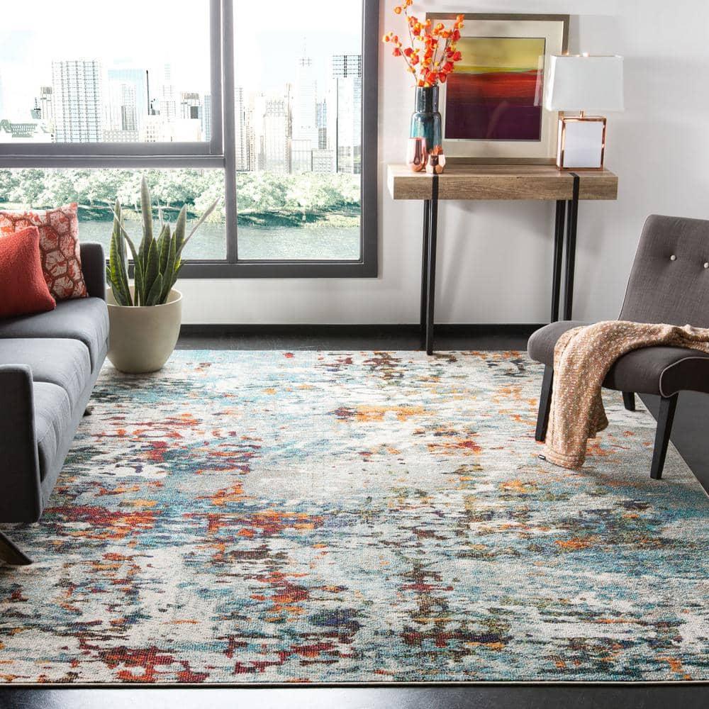 SAFAVIEH Madison Flowers Vintage Abstract Area Rug, Grey/Blue, 9' x 12'