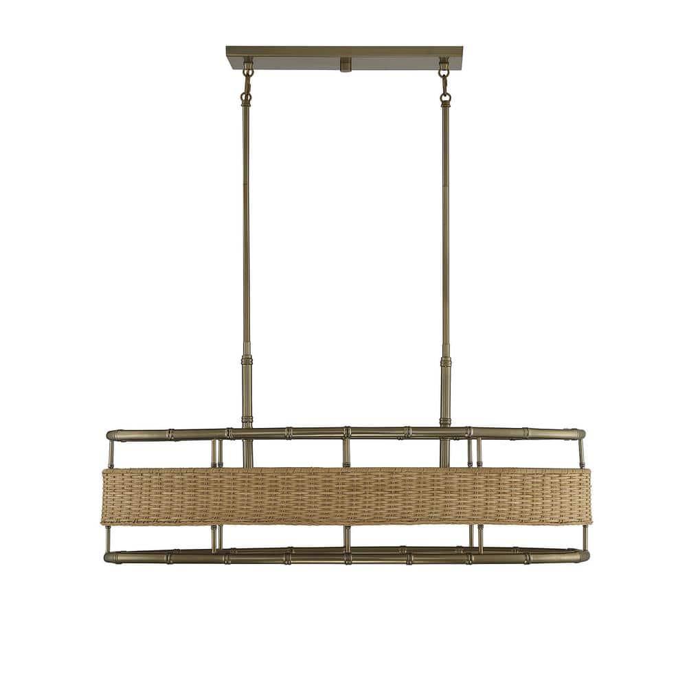 Savoy House Arcadia 4 - Light Chandelier in Warm Brass/Natural Rattan