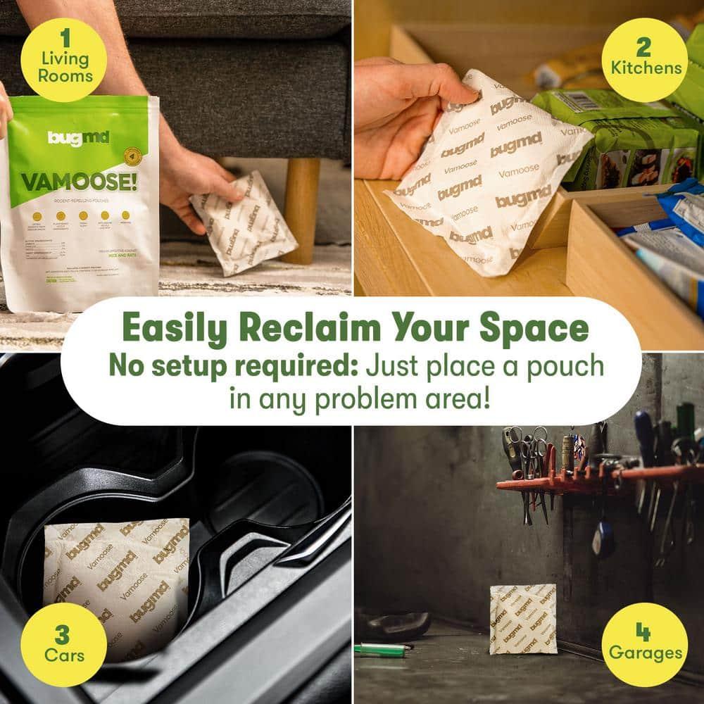 BugMD Vamoose - Rodent Repellent Pouches (1 Pack, 4 Pouches), Plant-Powered Rat Repellent, Rodent Defense Mice Repellent, Rat Repellent, Mouse Deterrent Indoor