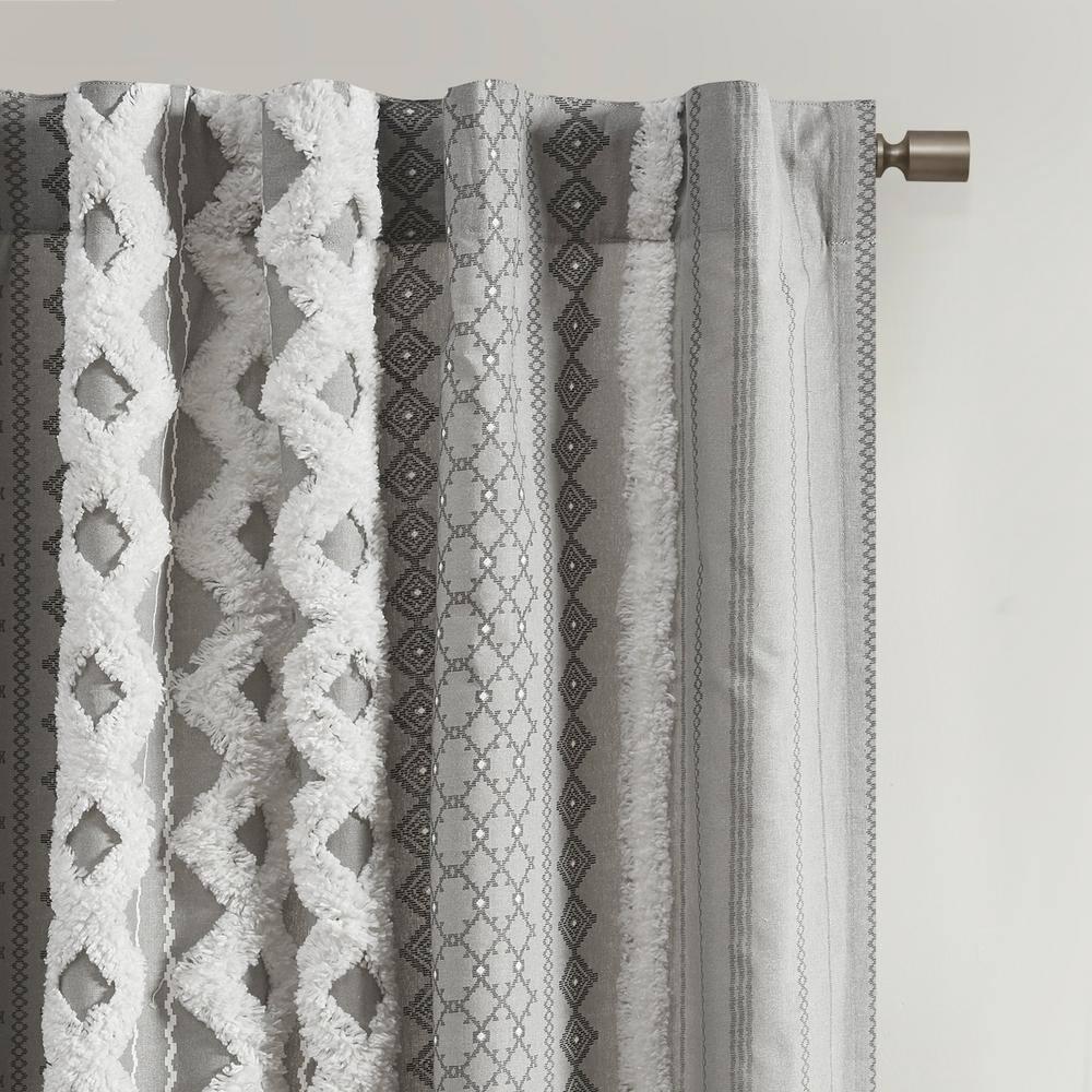 INK+IVY Imani Cotton Printed Boho Single Curtain Panel with Chenille Stripe and Lining