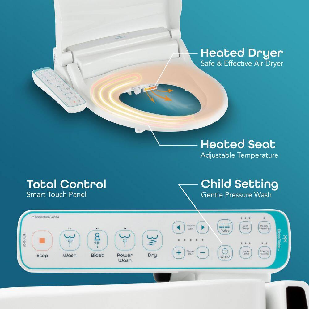 BidetMate 1000 Series Japanese Toilet Seat with Heated Bidet & Control Panel, Elongated
