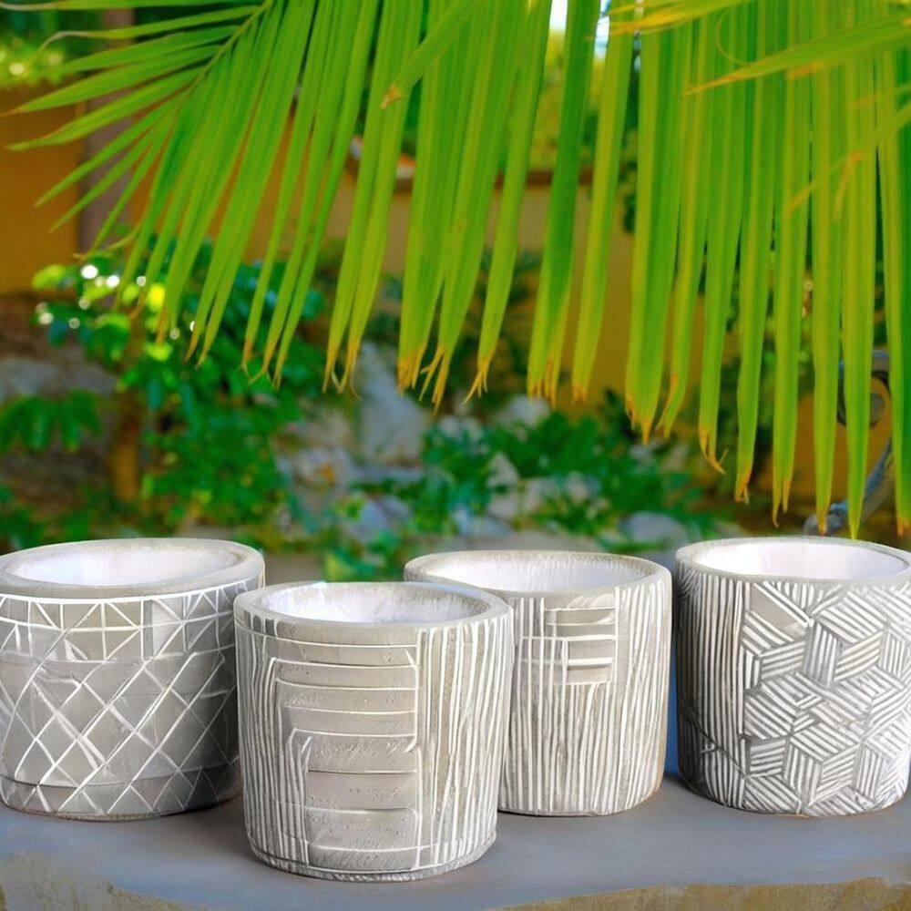 Flora Bunda 4"Cement Patteren Pot,Set Of 4