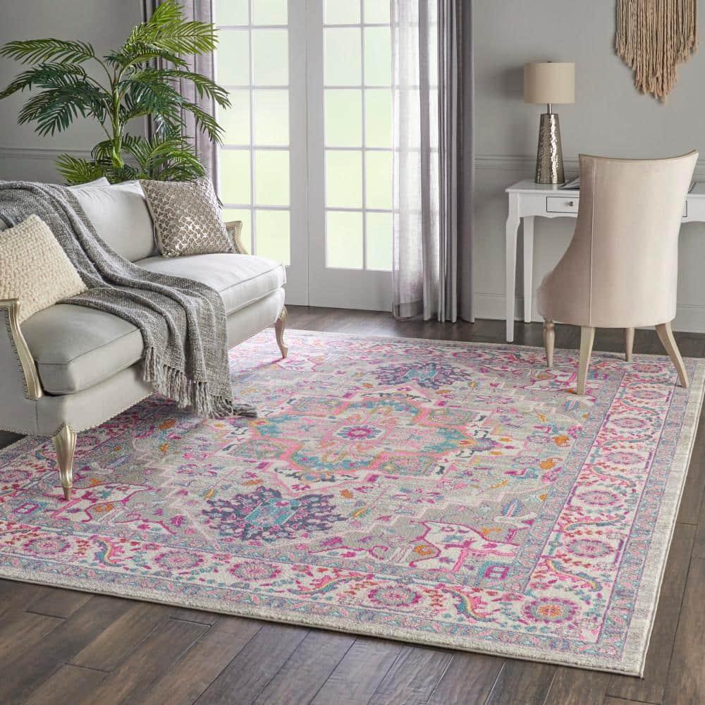 Nourison Passion Colorful Center Medallion Area Rug Light Grey/Pink 8' x 10'