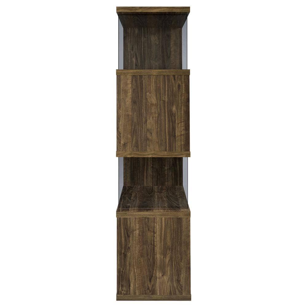 63" Emelle 4 Shelf Zig Zag Bookcase with Glass Panels Walnut - Coaster: Modern Laminated Storage Display