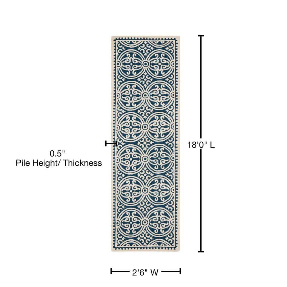 SAFAVIEH Cambridge Leslie Geometric Wool Runner Rug, Navy Blue/Ivory, 2'6" x 18'
