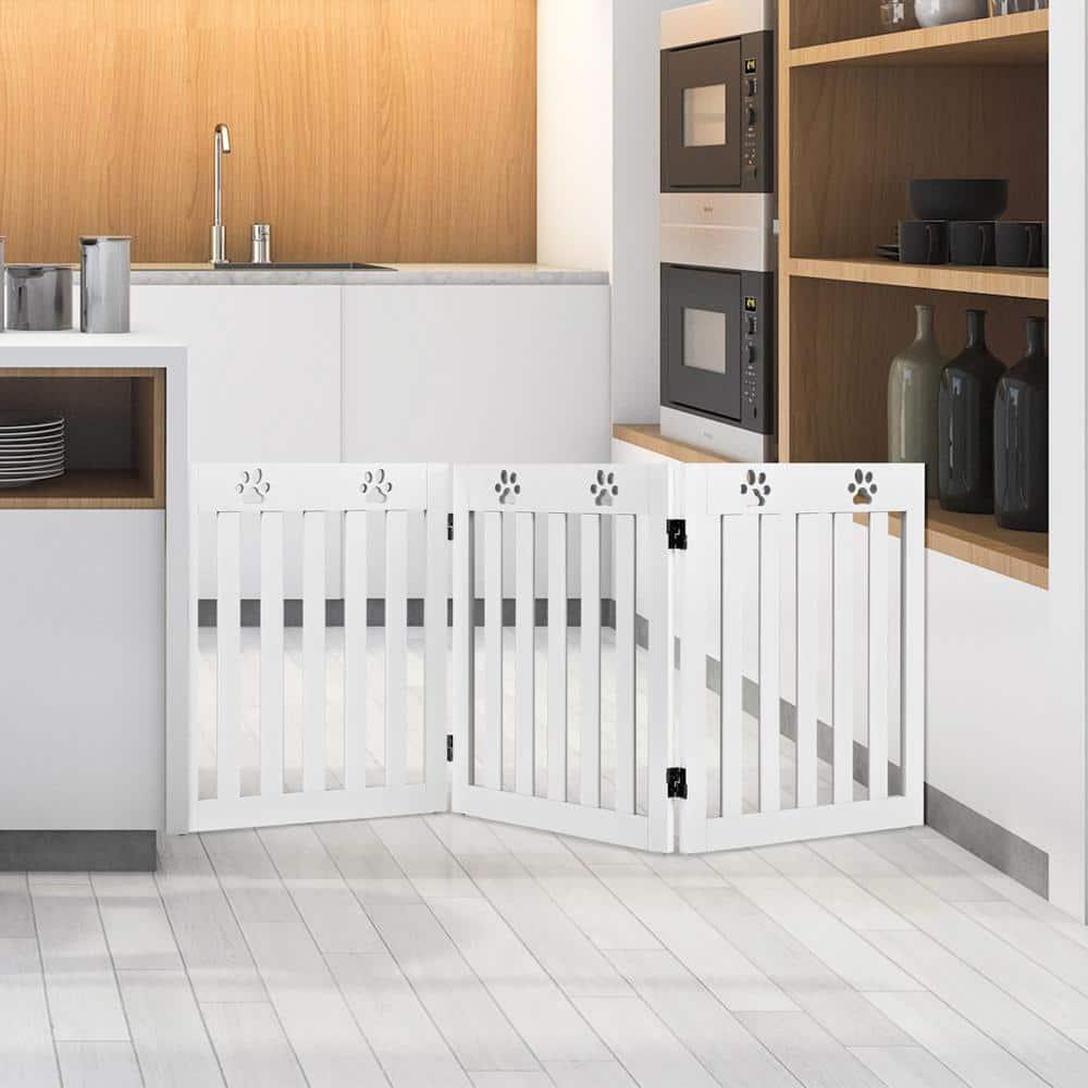 24 Inch Folding Wooden Freestanding Dog Gate with 360° Flexible Hinge for Pet-White, Dog Gate, Freestanding Pet Gate for The House, Doorway, Stairs, Pet Puppy Safety Fence