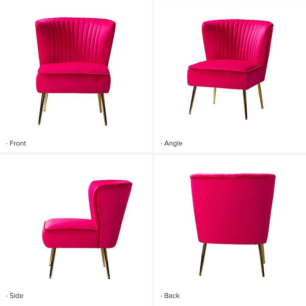 Velvet Accent Chair Upholstered Armless Side Chair Gold Leg Home Living Room Adult Fushia