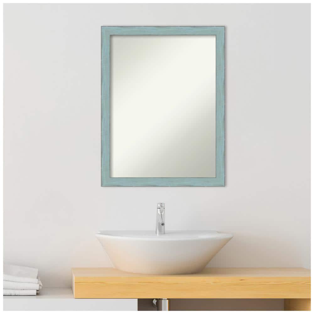 20" x 26" Non-Beveled Sky Blue Rustic Wood Bathroom Wall Mirror - Amanti Art: Rectangle Vanity Decor with Mounting Hardware
