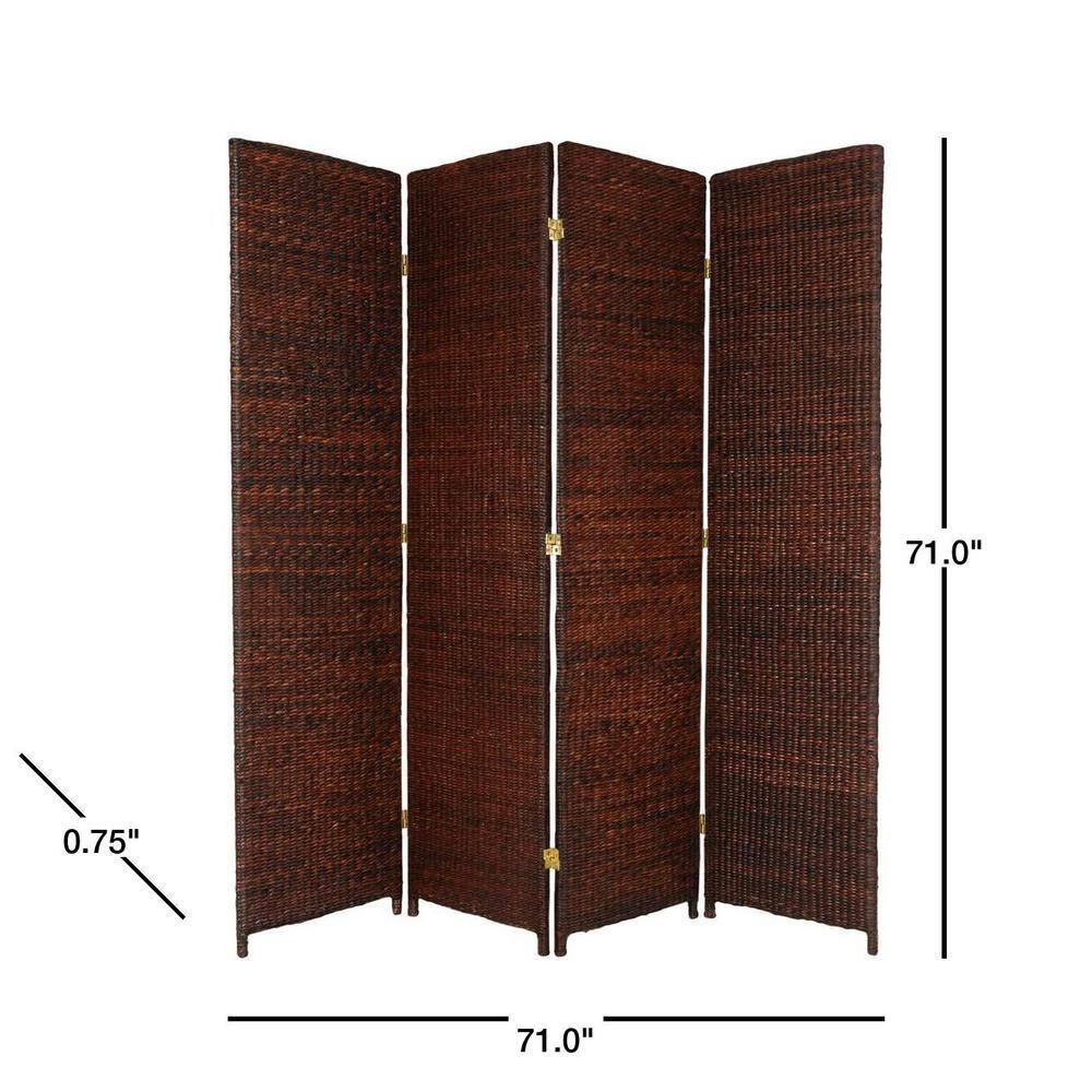 Oriental Furniture 6 ft. Tall Rush Grass Woven Room Divider - 4 Panel - Brown