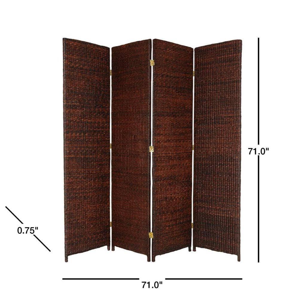 Oriental Furniture 6 ft. Tall Rush Grass Woven Room Divider - 4 Panel - Brown