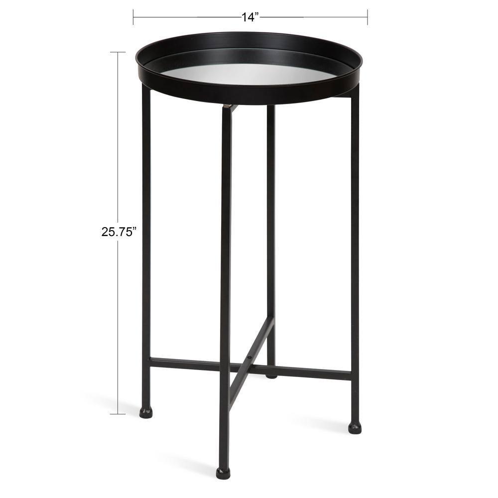 Kate and Laurel Celia Round Metal Tea Table, 14x14x25.75, Black and Mirror
