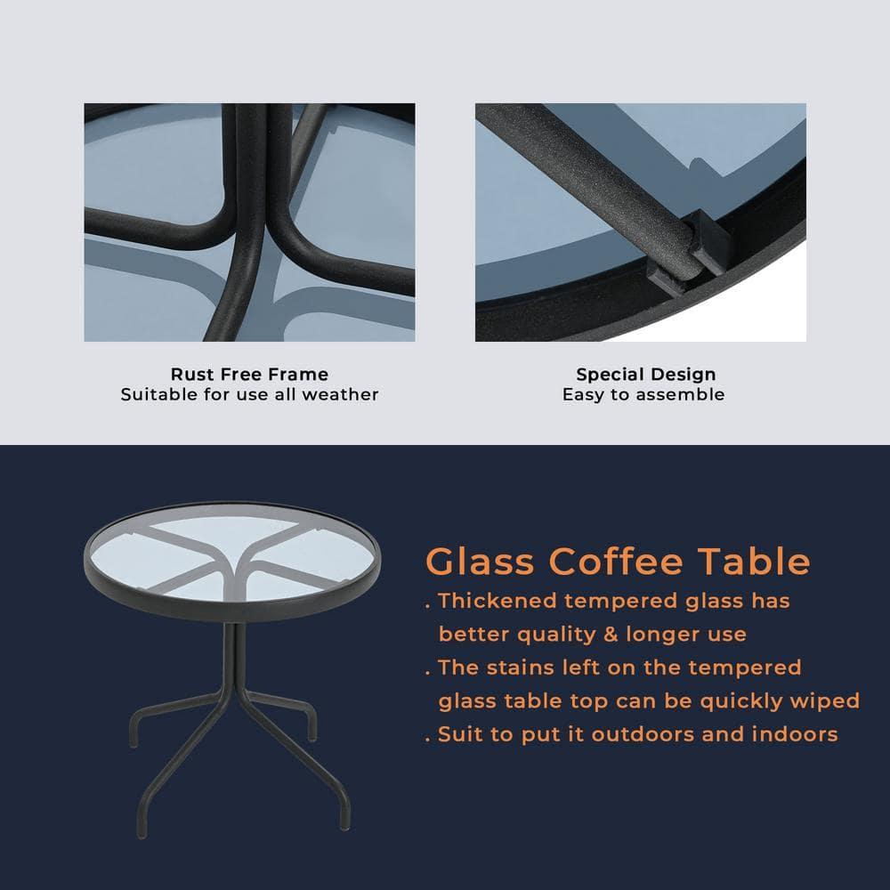 HAPPATIO Patio Chaise Lounge Set 3 Pieces,Patio Lounge Chair with Glass Coffee Table,Pool Lounge Chair with Breathable Textilene Fabric,Patio Chaise Lounge for Patio Backyard Poolside(Gray)