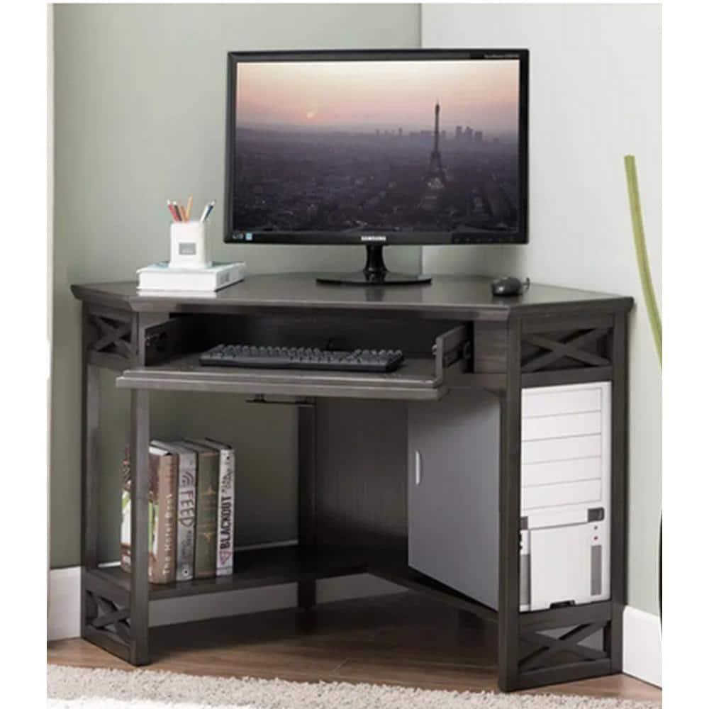 Leick Furniture Corner Computer Wood Desk in Black