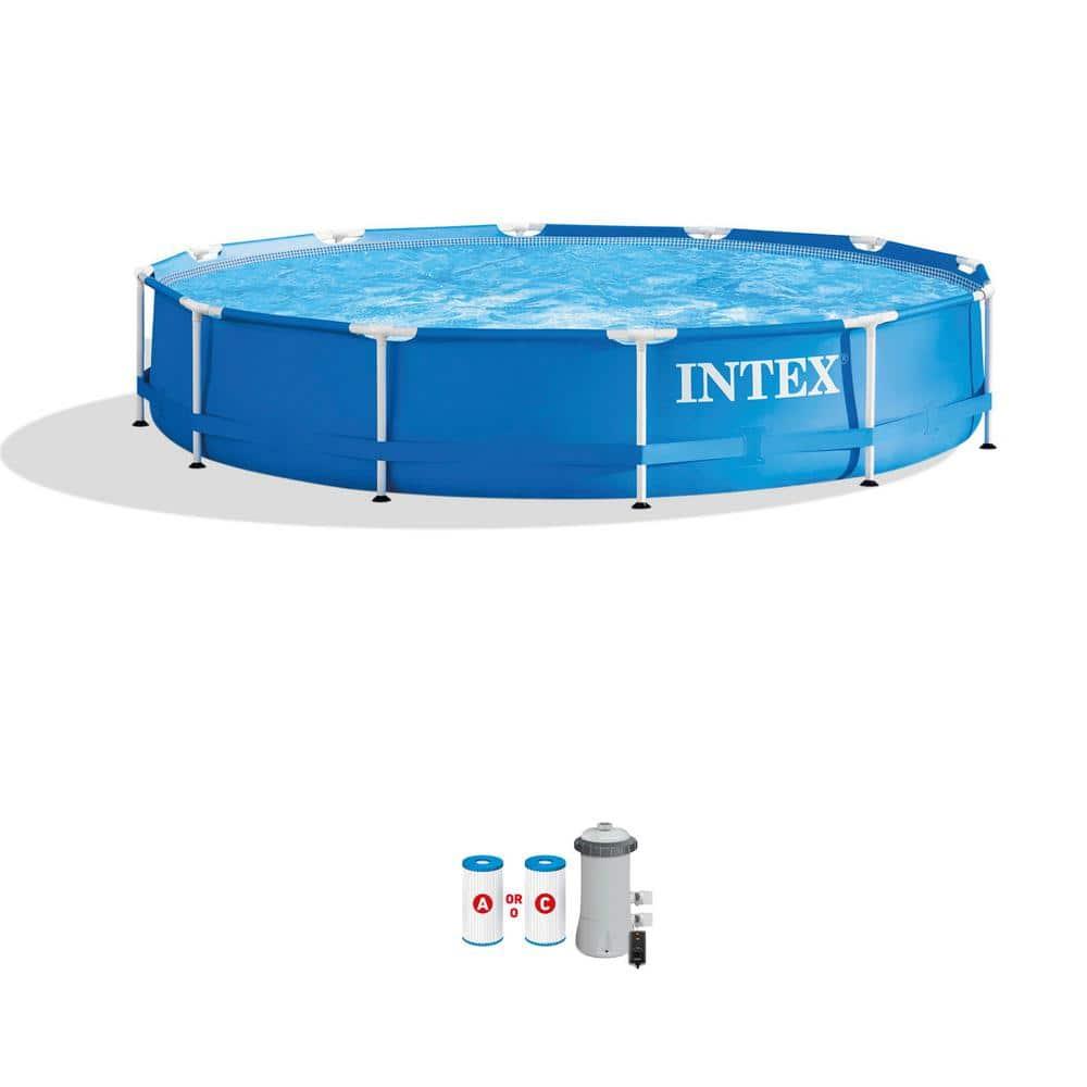 Intex Recreation Plastic Round Frame Set Pool 40'' H x 105'' W x 128'' L , with Pump Included
