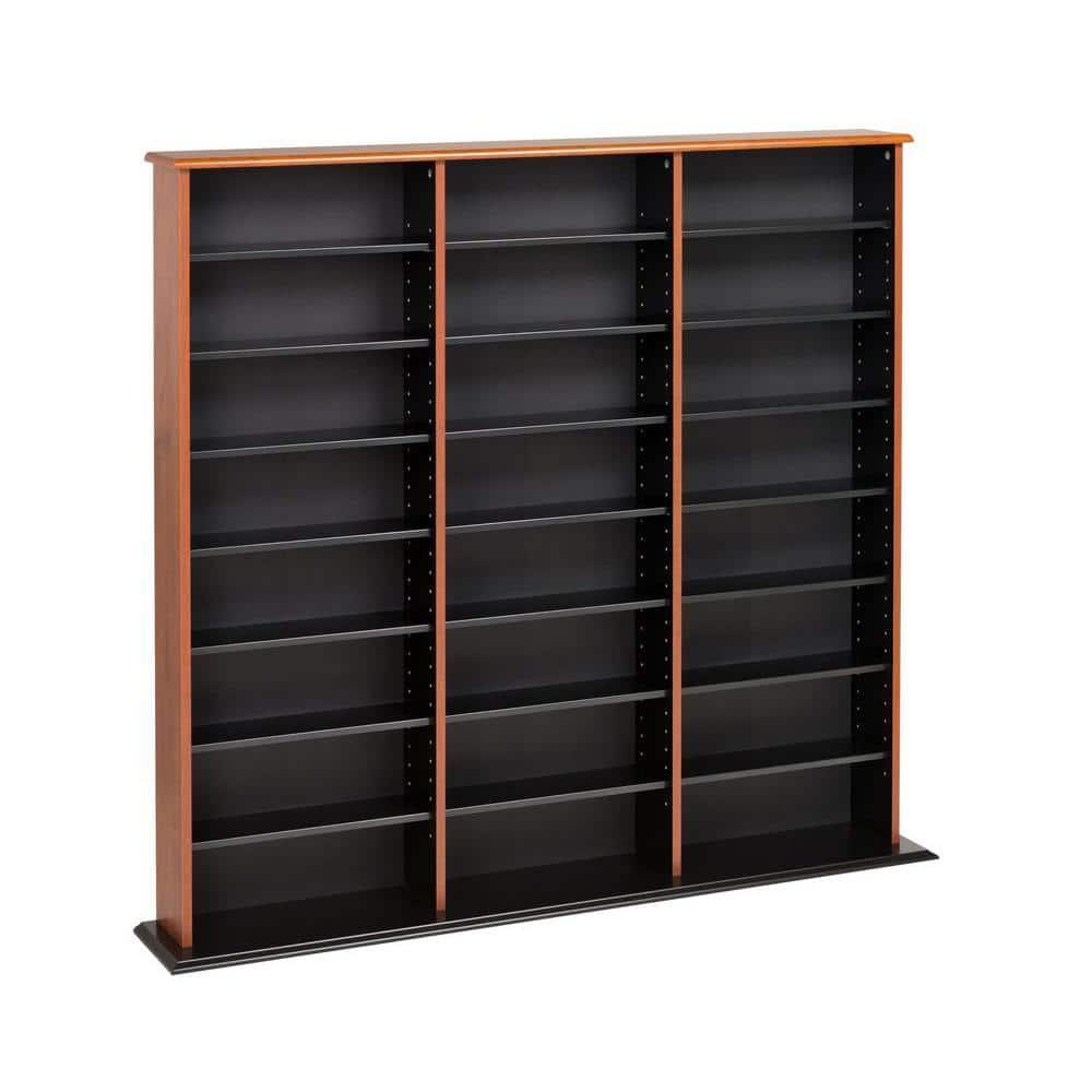 Prepac Triple Width Wall Storage Cherry & Black : Holds 960 CDs, 405 DVDs, Adjustable 24 Shelves