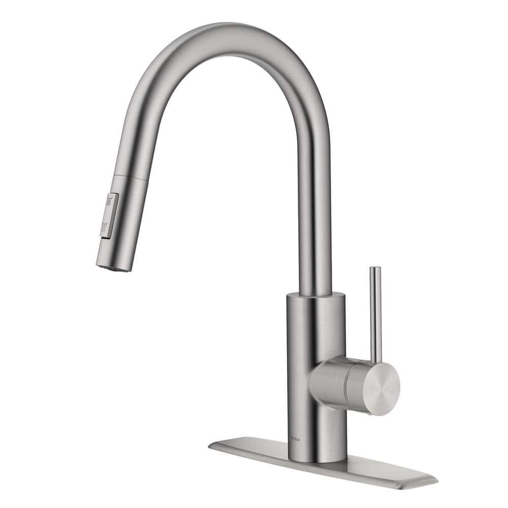 KRAUS Oletto Single Handle Pull Down Kitchen Faucet with QuickDock Top Mount Installation Assembly