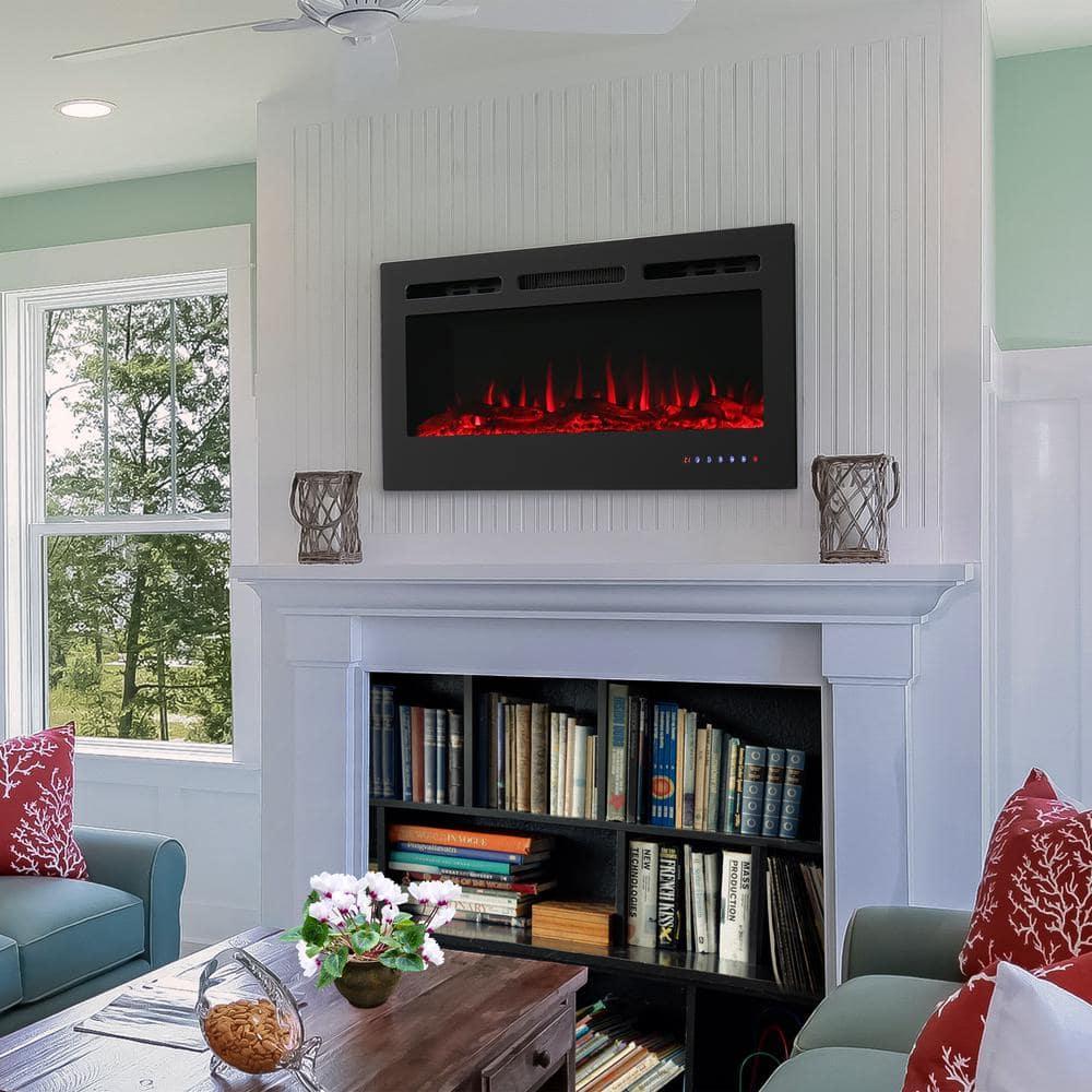 Sunnydaze 40-in Modern Flame Wall-Mounted or Recessed Indoor Electric Fireplace with LED Lights - Black Finish