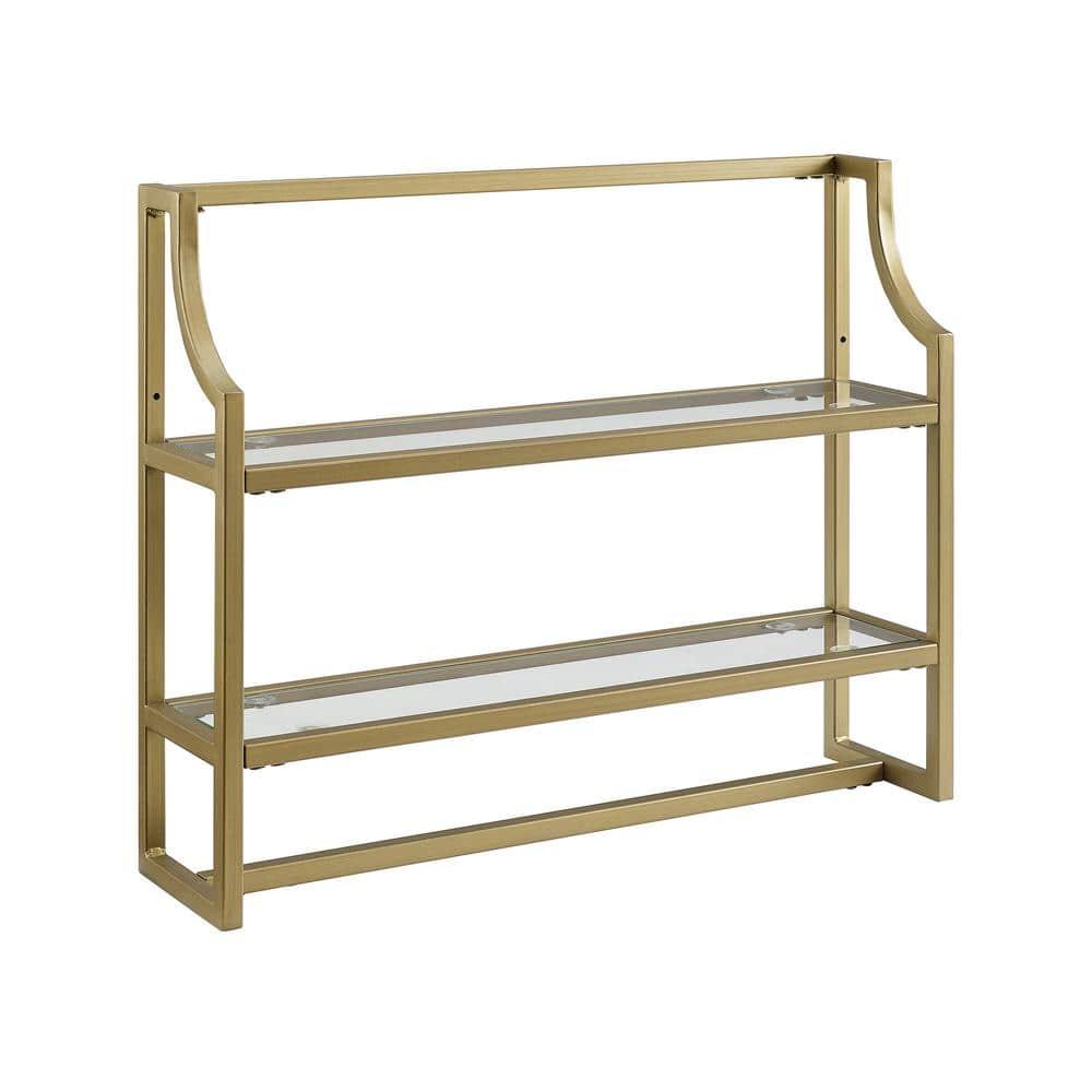 Crosley Aimee Wall Shelf Gold: Modern Luxury Storage with Tempered Glass, Steel Frame, Open Design