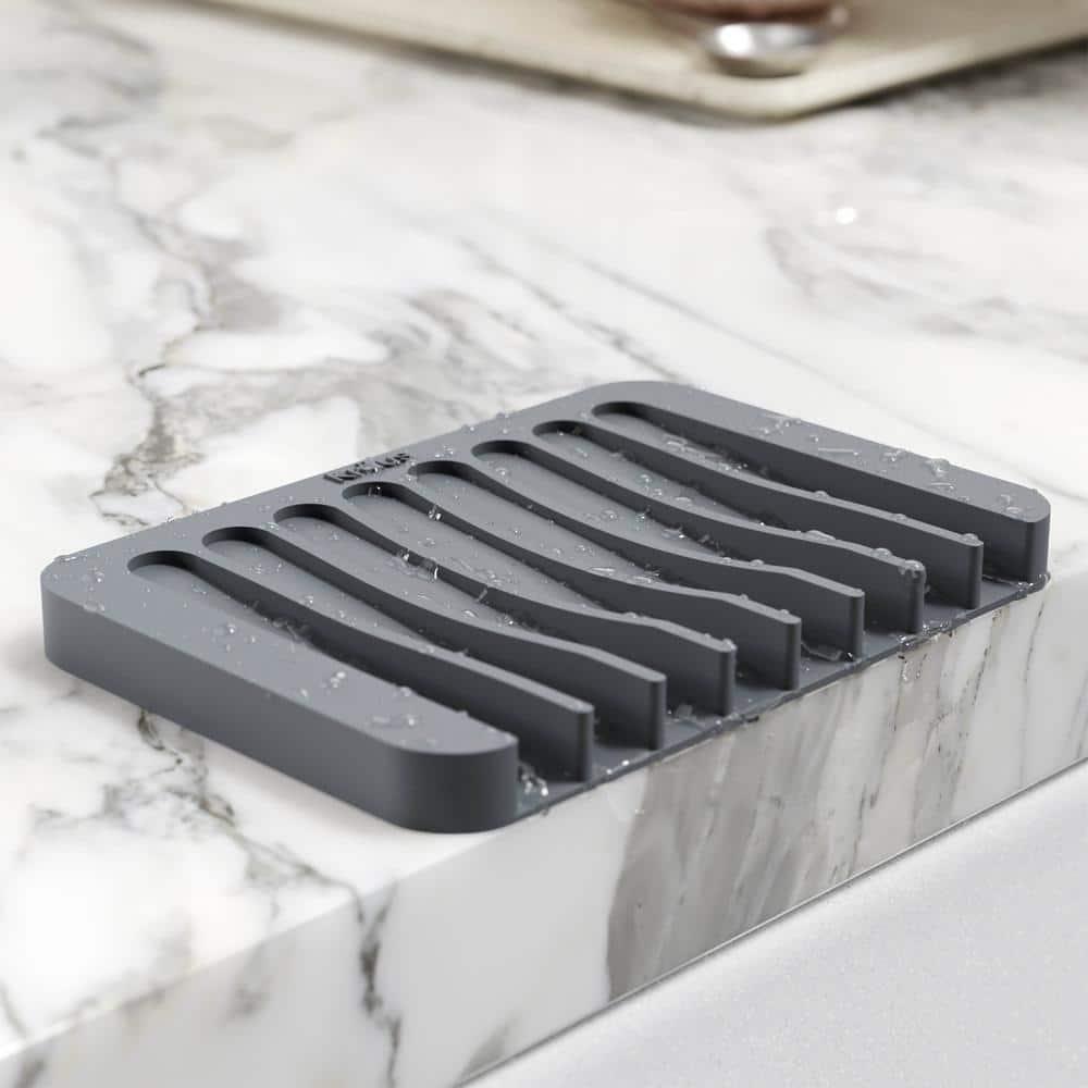 KRAUS Multipurpose Self-Draining Silicone Soap Dish/Sponge Holder for Bathroom or Kitchen Counter in Dark Grey, KDM-05DG