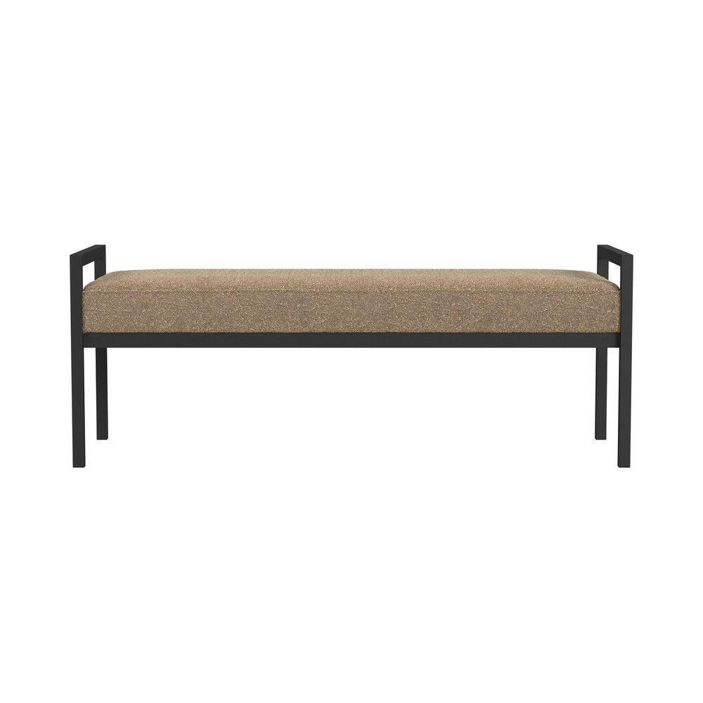 Modern Metal Faux Shearling Bench Brown - HomePop