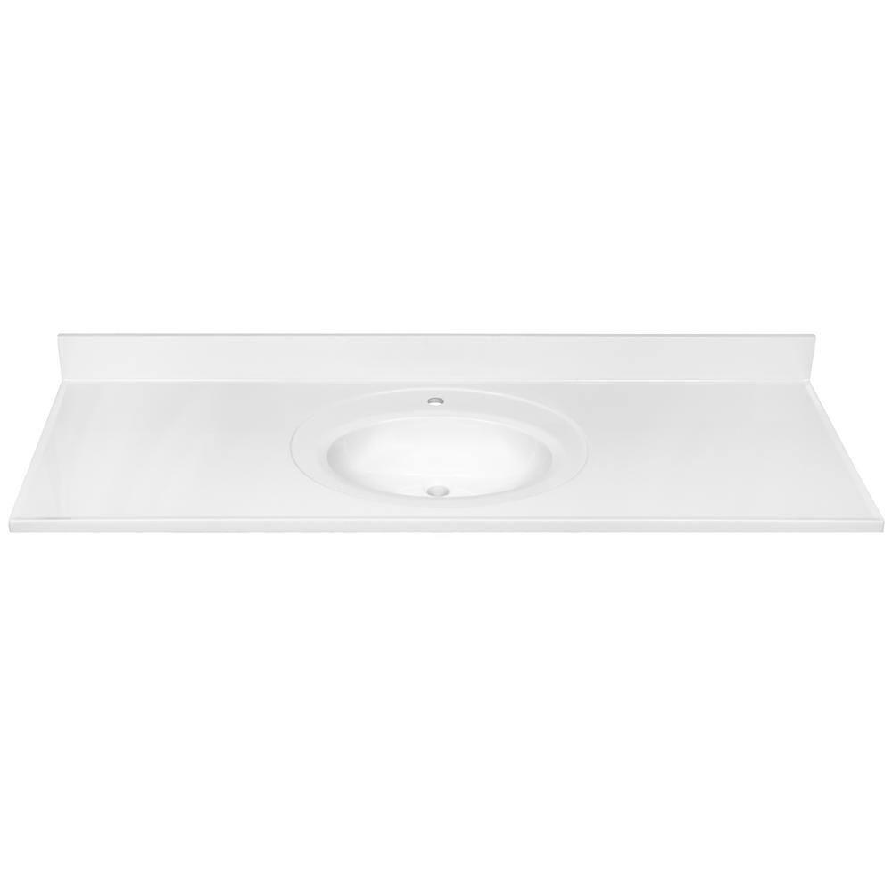 61 Inch Cultured Marble Vanity Top with Backsplash, Improved Package, White