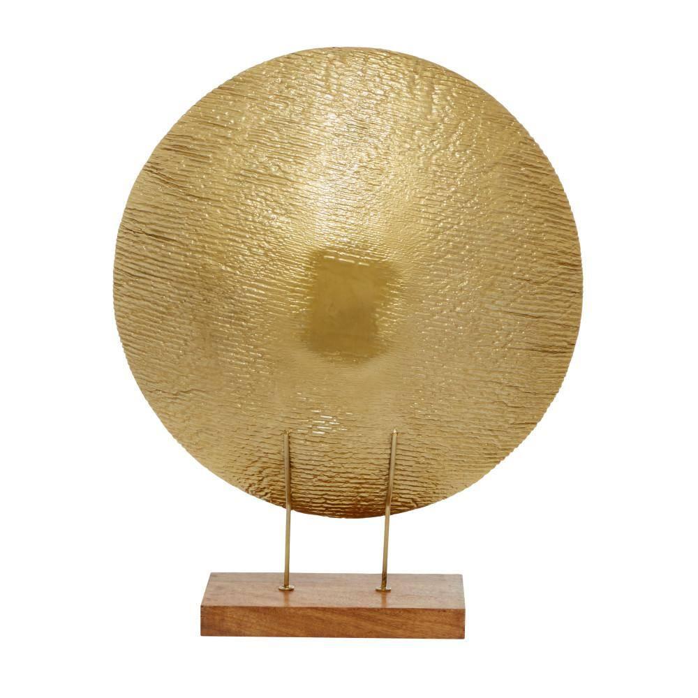 22" x 27" Gold Metal Plate Geometric Sculpture with Wood Stand, by DecMode
