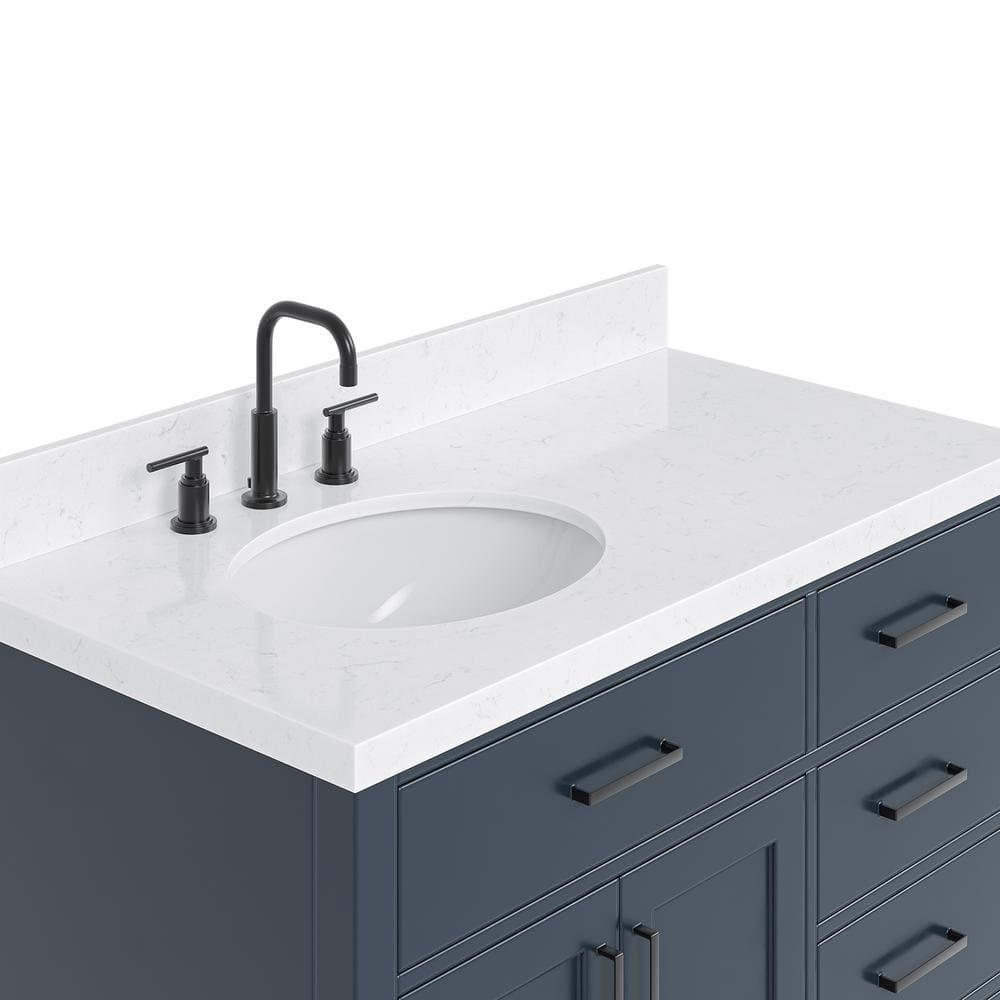 Hokku Designs Thornaby 42'' Solid Wood Single Bathroom Vanity with 1.5'' Carrara Quartz Top, Right Offset Oval Sink