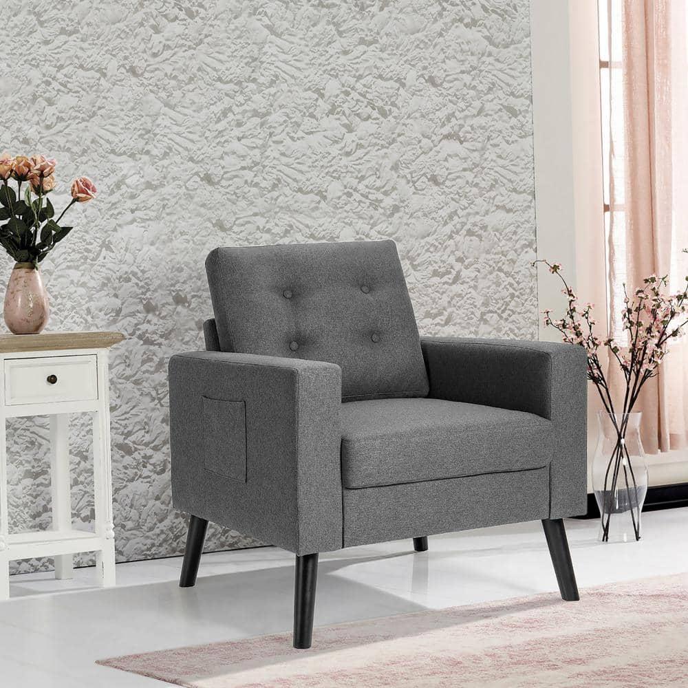 Modern Accent Armchair Upholstered Single Sofa Chair w/ 2-Side Pockets Grey