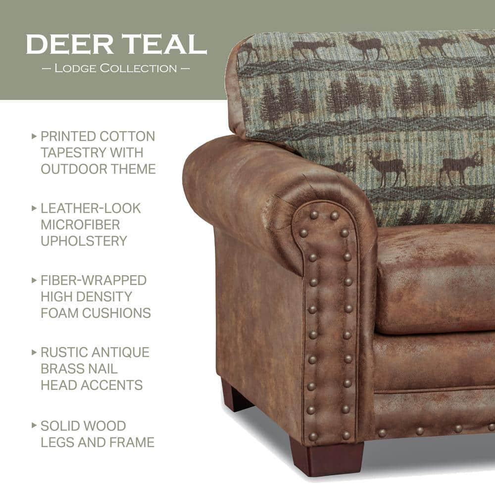 American Furniture Classics Model 8501-90 Deer Teal Tapestry Lodge Arm Chair