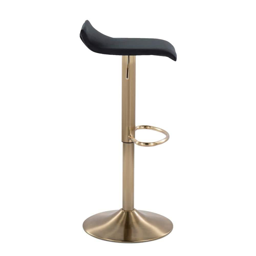 Ale Contemporary Adjustable Height Barstool With Swivel In Gold Brushed Metal And Black Velvet With Oval Footrest - Set