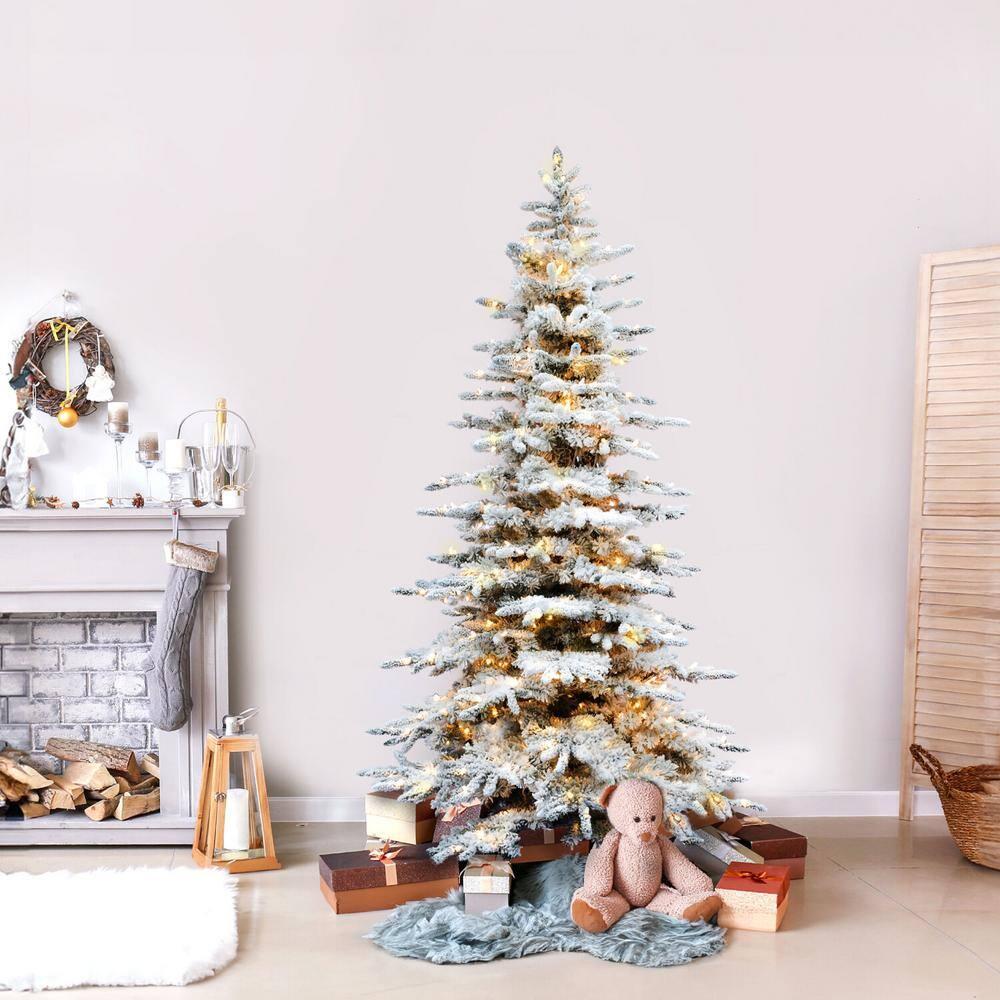 Fraser Hill Farm Fraser Hill Farm Flocked Mountain Pine Christmas Tree with LED Lights