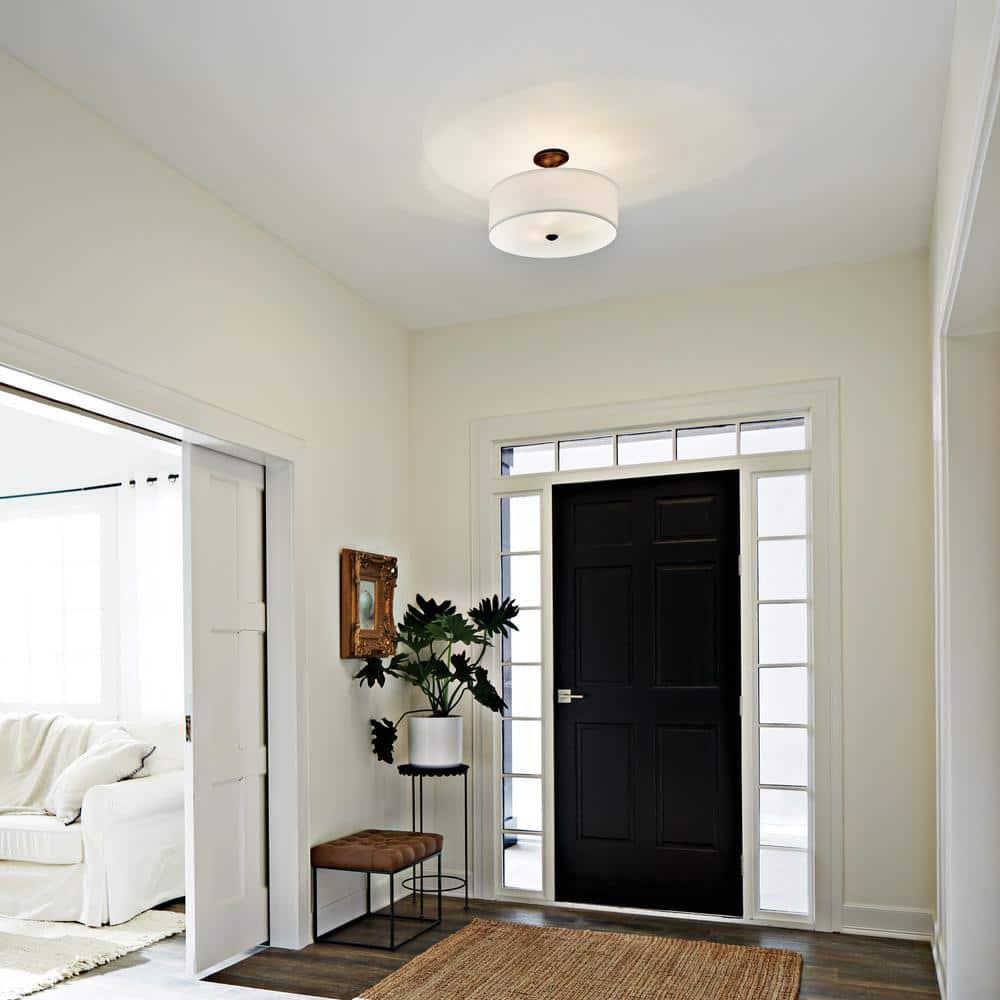 Kichler Shailene 18" 3 Light Olde Bronze Semi-Flush Mount Light with Microfiber Shade