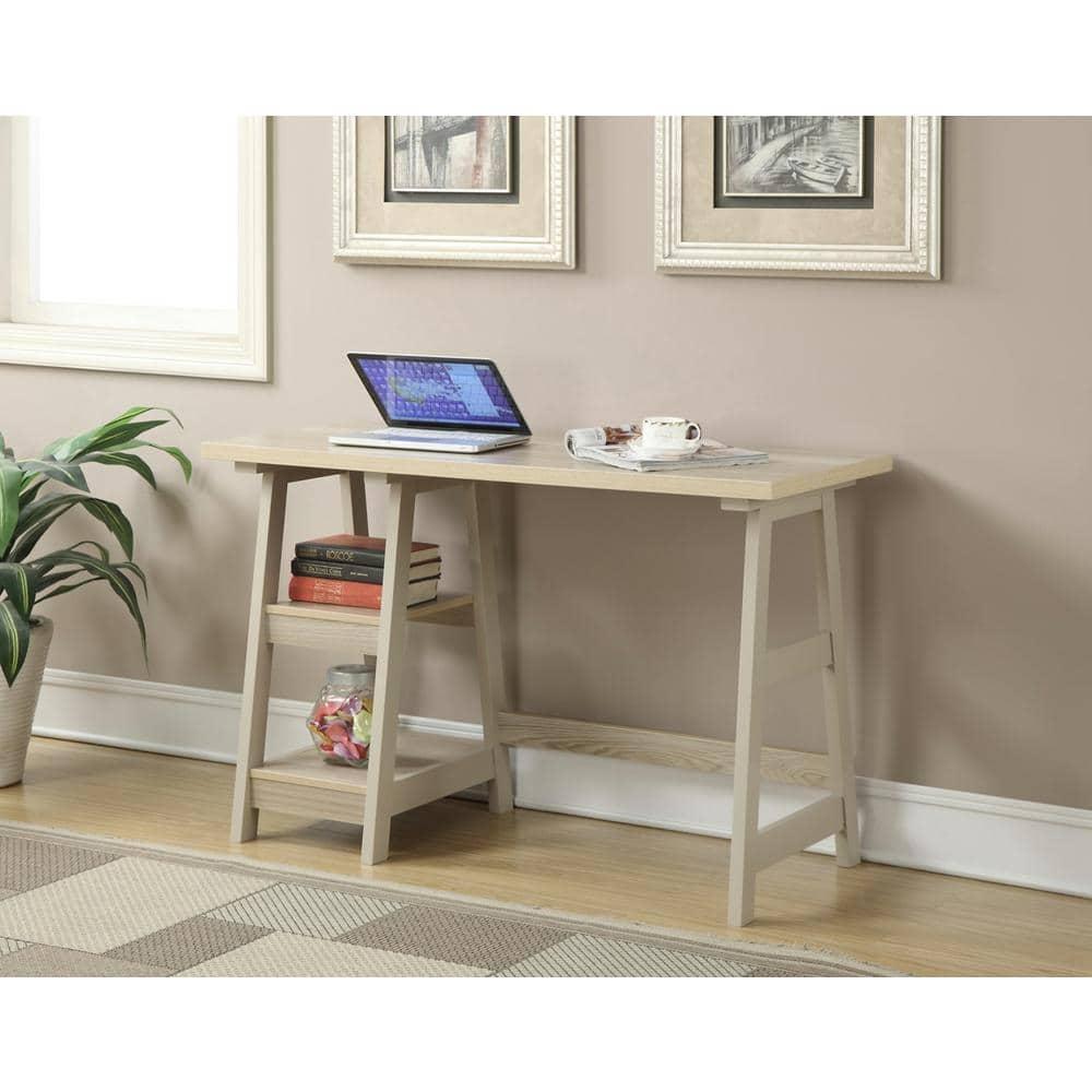 Convenience Concepts Designs2Go 29.25" Tall Trestle Desk with Shelves, Weathered White