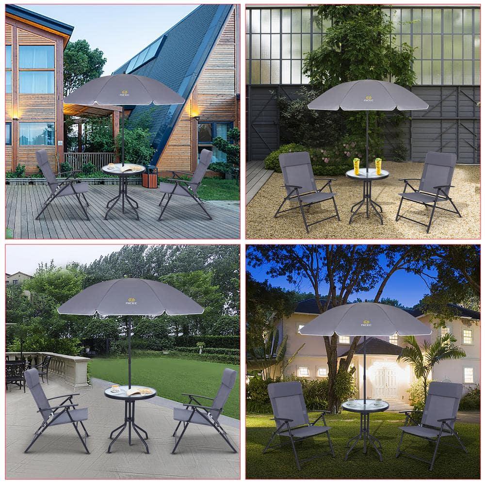 Nice C 3 Piece Glass Mesh Outdoor Patio Dining Set with Umbrella, Grey