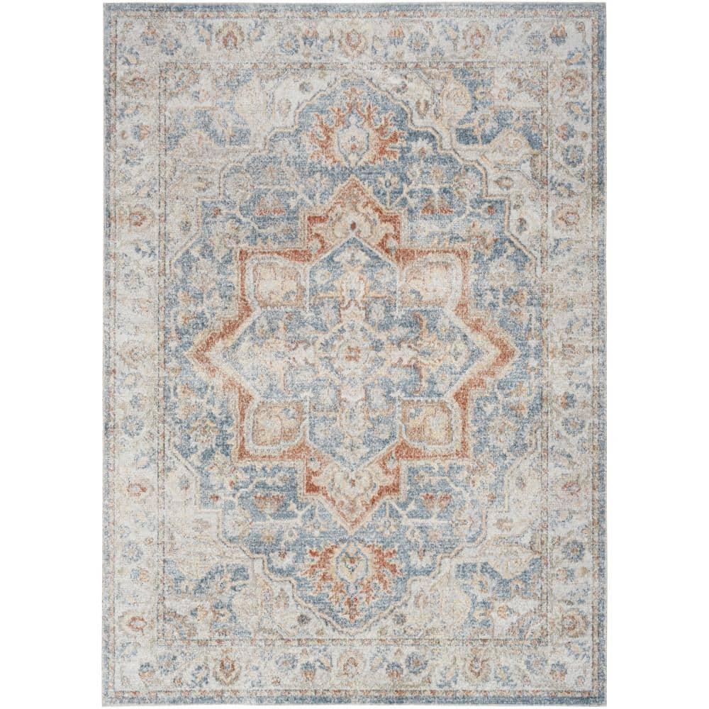 Nourison Astra Machine Washable Vintage Medallion Indoor Rug Denim Multi 5'3" x 7'