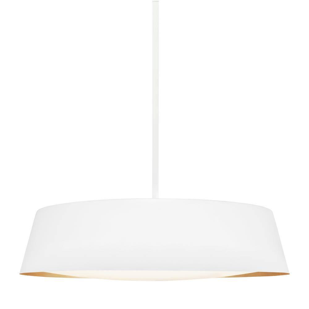 Matte White Glass Drum Pendant Light with Silk Shade