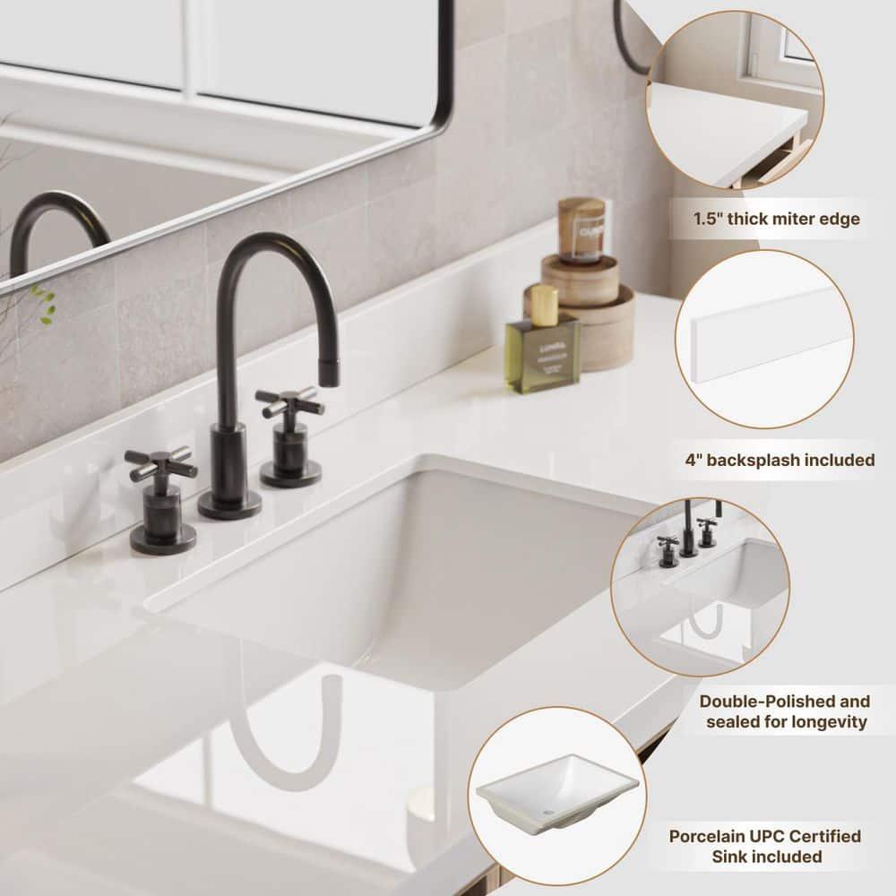 Thornaby 30'' Solid Wood Single Bathroom Vanity with 1.5'' White Quartz Top, Oval Sink
