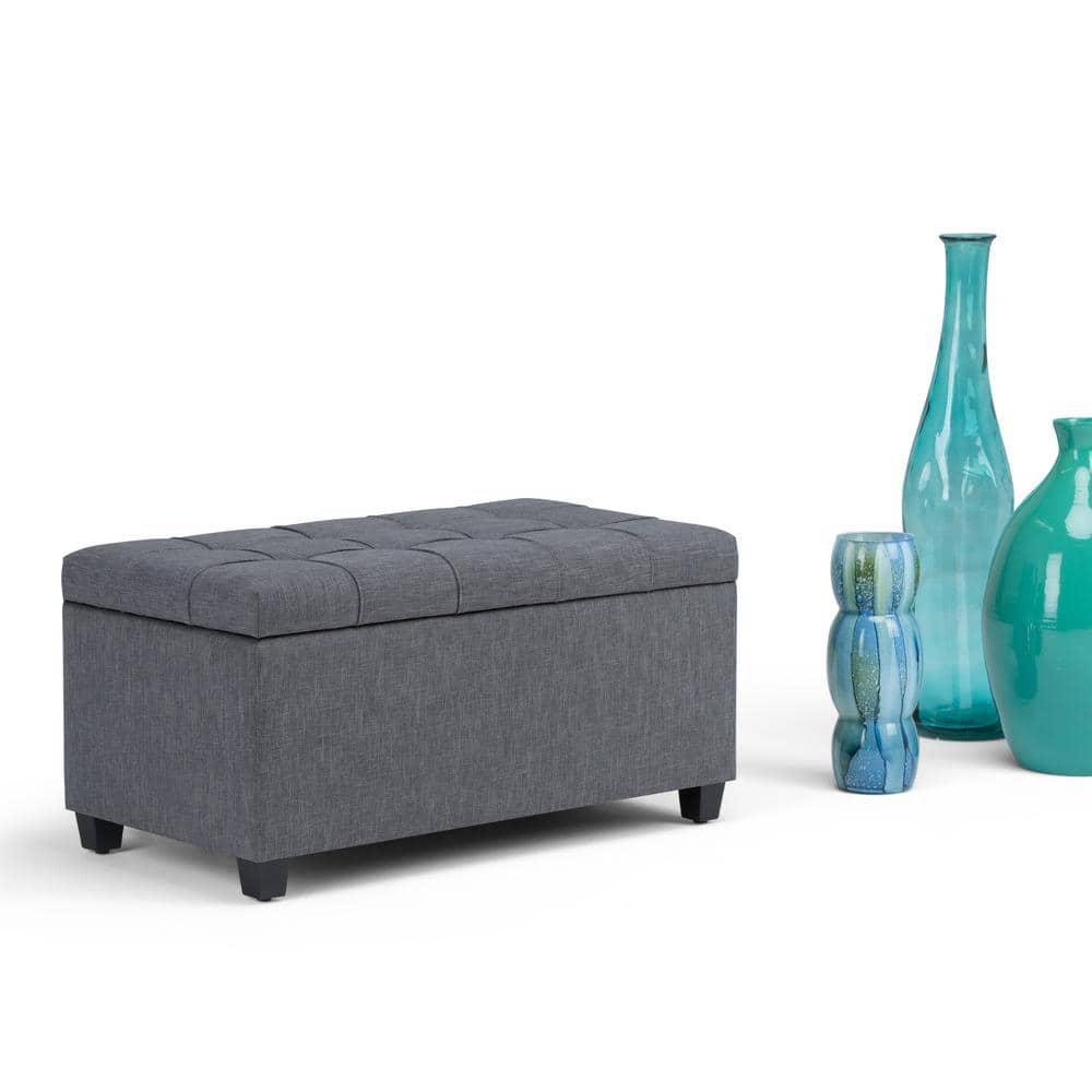 Simpli Home Sienna 33"W Upholstered Storage Ottoman Bench with Lift-Up Tufted Top