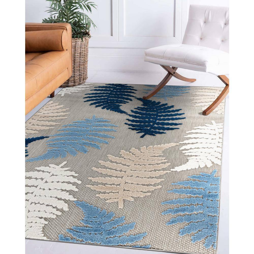 World Rug Gallery Seville Floral Leaves Indoor/Outdoor Area Rug - Blue 7'10" x 10'