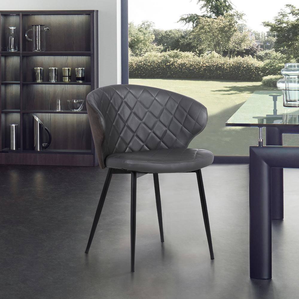 Armen Living Ava Contemporary Dining Chair Faux Leather Black/Gray: Modern Armless Design, Plywood & Steel Frame, 250lb Capacity