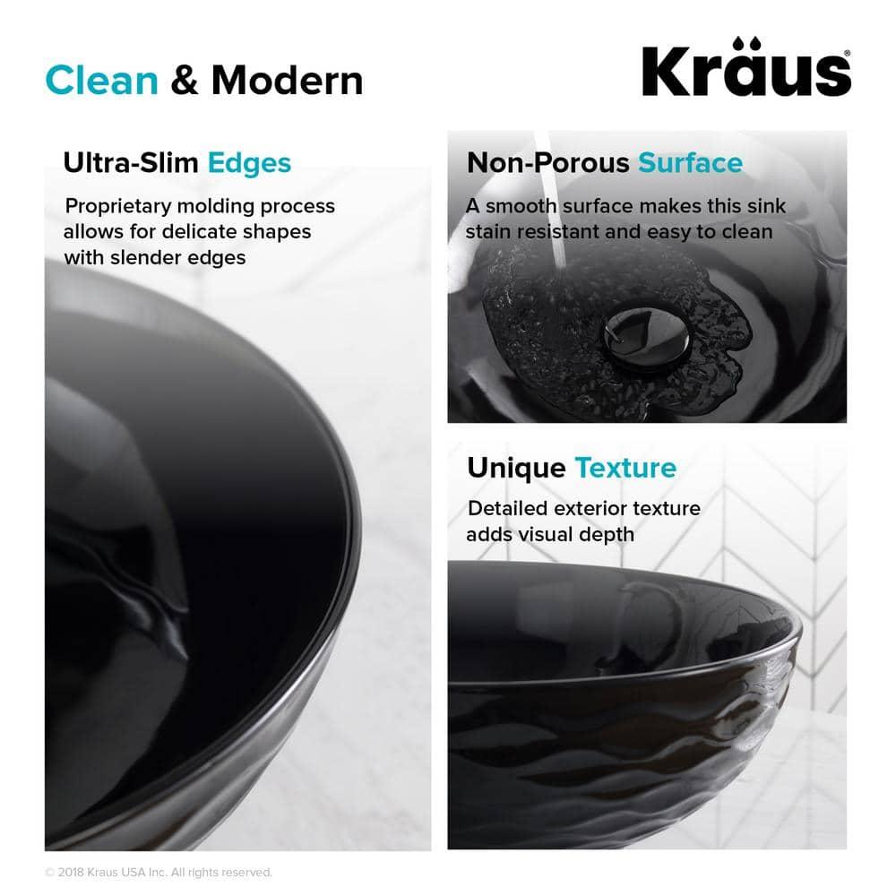 KRAUS Viva Thin Porcelain Ceramic Vessel Bathroom Sink with Pop-Up Drain