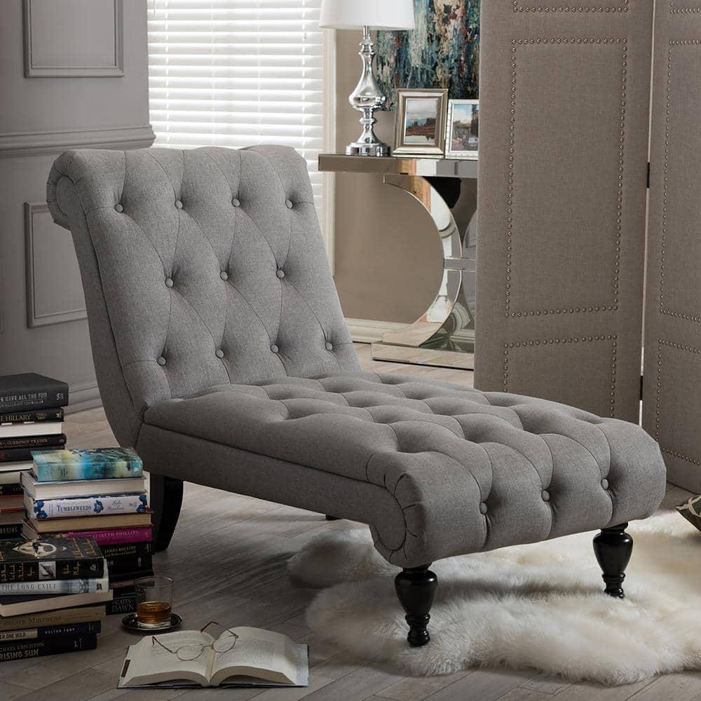 Baxton Studio Layla Mid-century Retro Modern Grey Fabric Upholstered Button-tufted Chaise Lounge