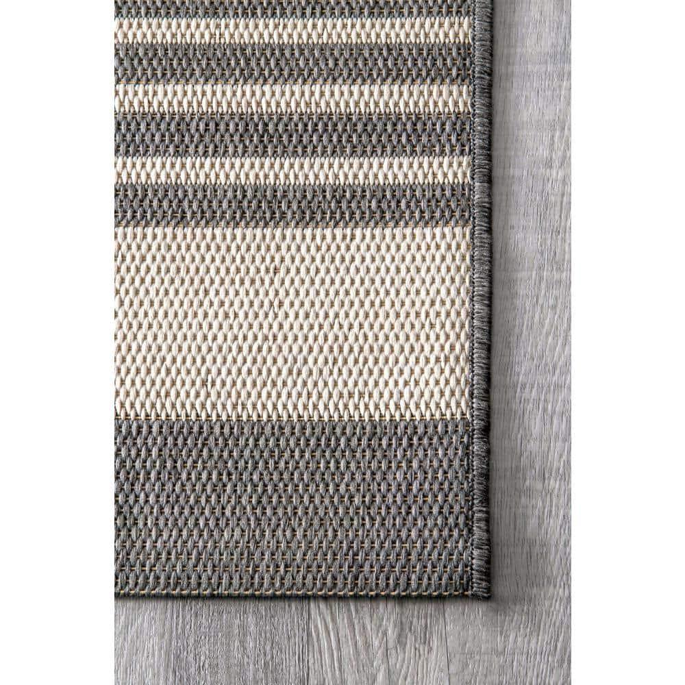 Nuloom Robin Striped 2x8 Indoor/Outdoor Runner Rug for Living Room Patio Deck Front Porch Entryway Hallway Kitchen, Light Grey/Ivory