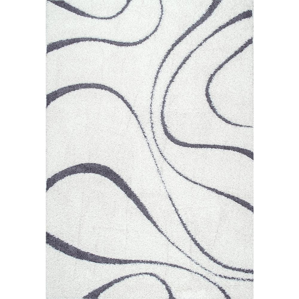 Nuloom Carolyn Abstract 3x5 Accent Shag Indoor Area Rug for Living Room Bedroom Dining Room Nursery Entryway, Beige/Grey