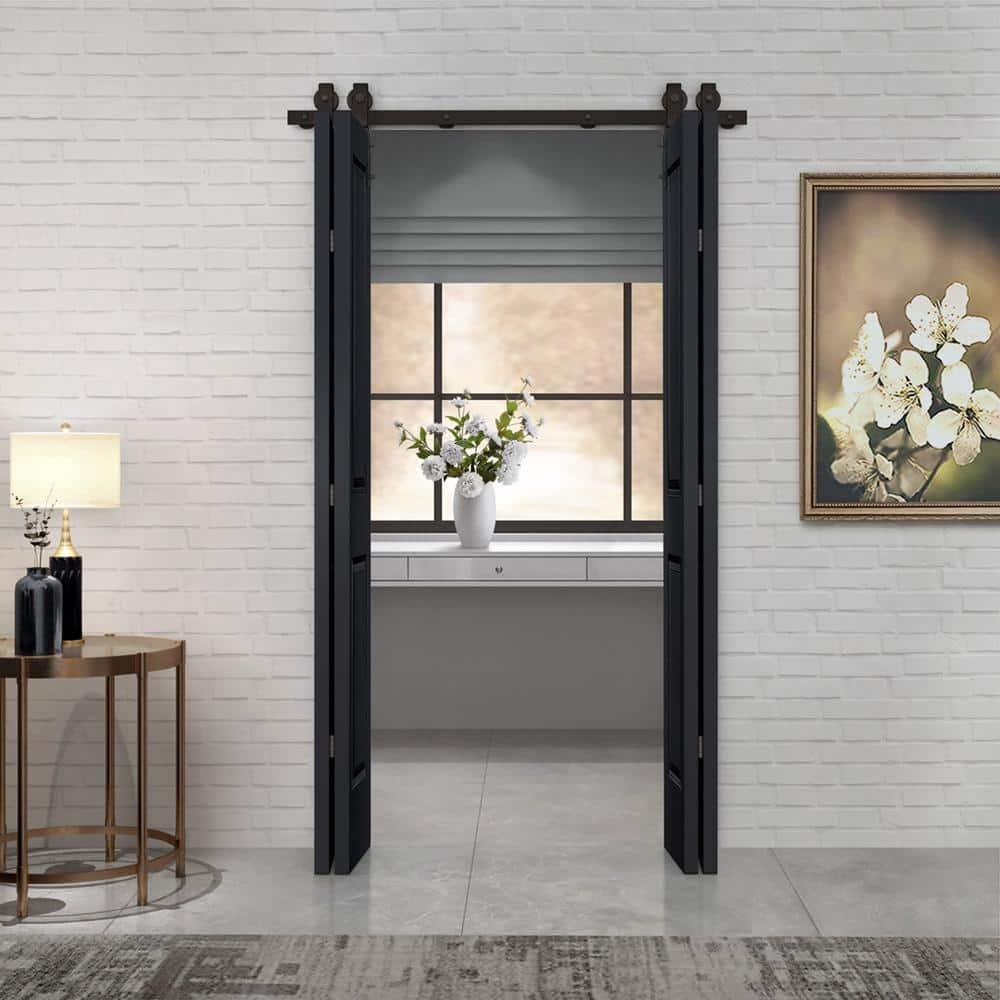 Calhome Paneled MDF Composite Double Bifold Barn Doors with Installation Hardware Kit